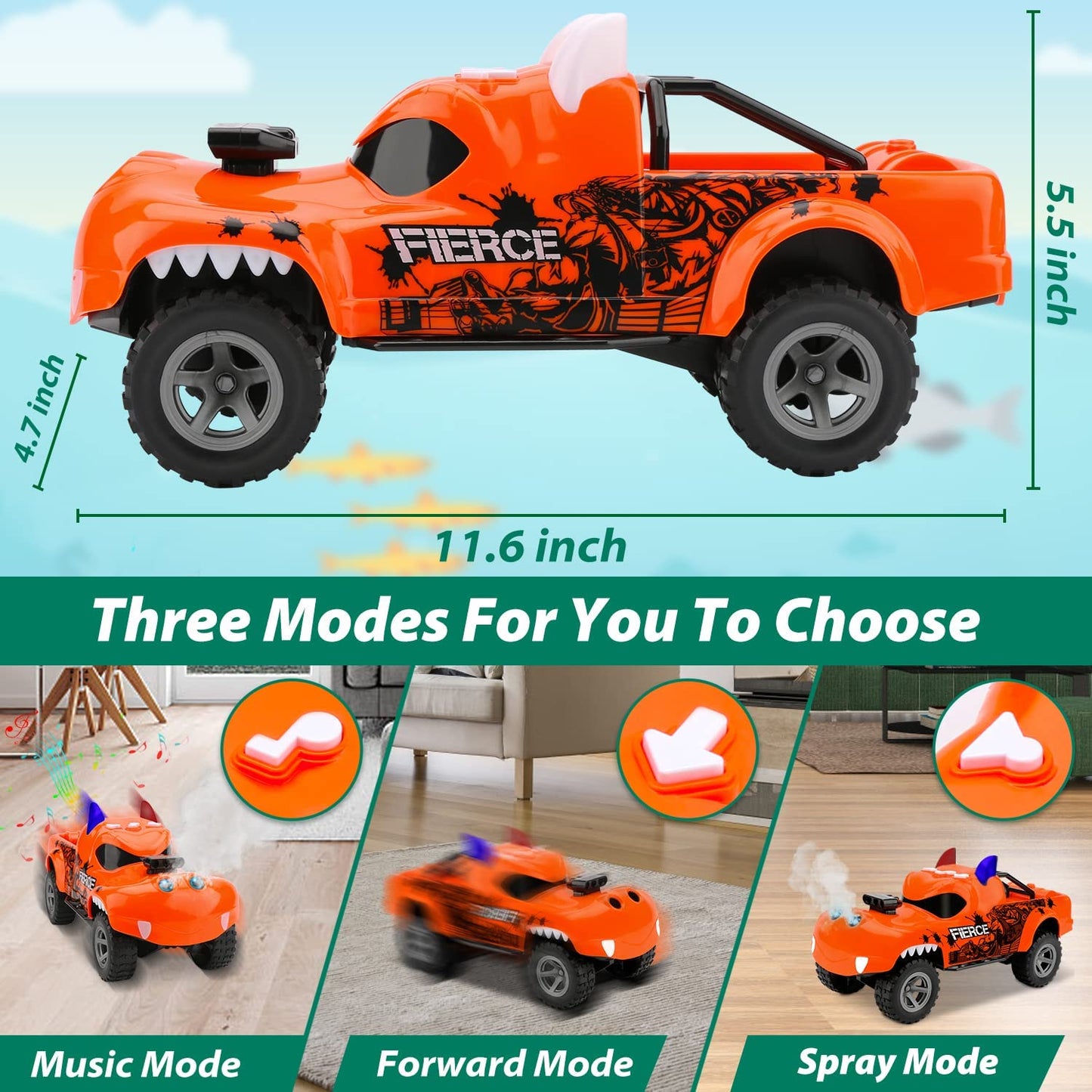 Kids Toys Truck Cars Toys for 3 Year Old Boys Hippo Monster Trucks Toddler Toys Age 2-4 Spray Music Light Boy Toys Christmas Stocking Stuffers Birthday Gifts for Kids 2 3 4 5 6 7 Year Old Boys Girls