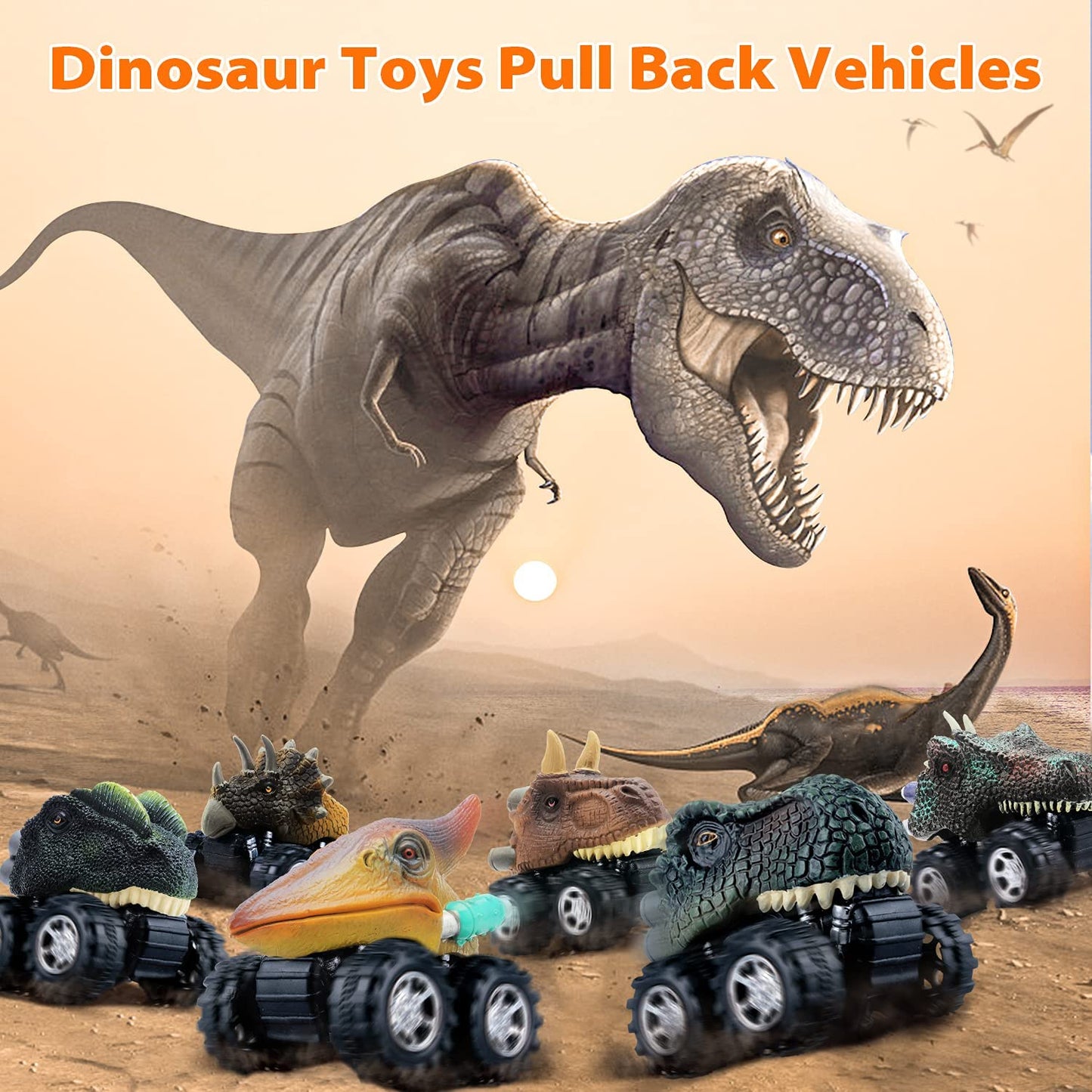 Dinosaur Toys for 3 Year Old Boys, Pull Back Dinosaur Toys for 5 Year Old Boy 6 Pack Set Car Toys for 4 Year Old Boys Christmas Birthday Gifts for Kids 1 2 3 4 5 6 Year Old Boys Girls