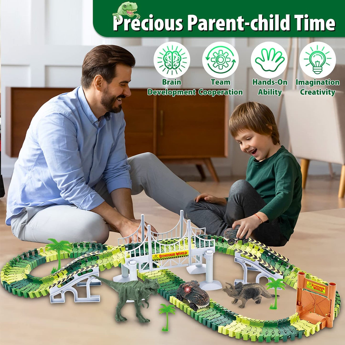 Palotix Kids Toys Train Dinosaur Toys: Dinosaur Train Toys Race Track Set 170PCS Dinosaur World Road Race Kids Dinosaur Toys Cars Birthday Gifts for 3 4 5 6 Year Old Boys Girls Christmas